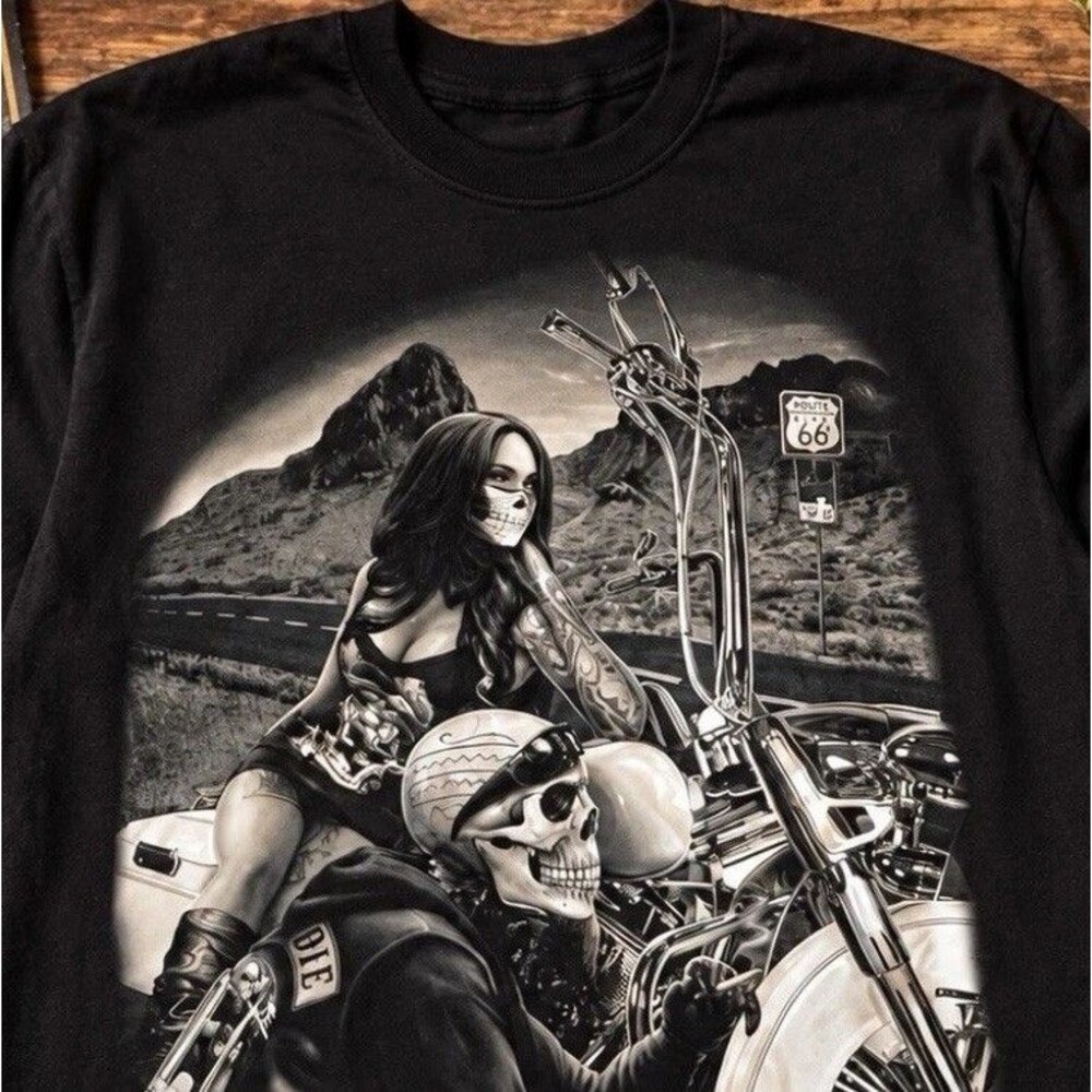 Ride Or Die Highway To Hell Route 66 Biker Motorcycle Graphic T-Shirt XL Badass